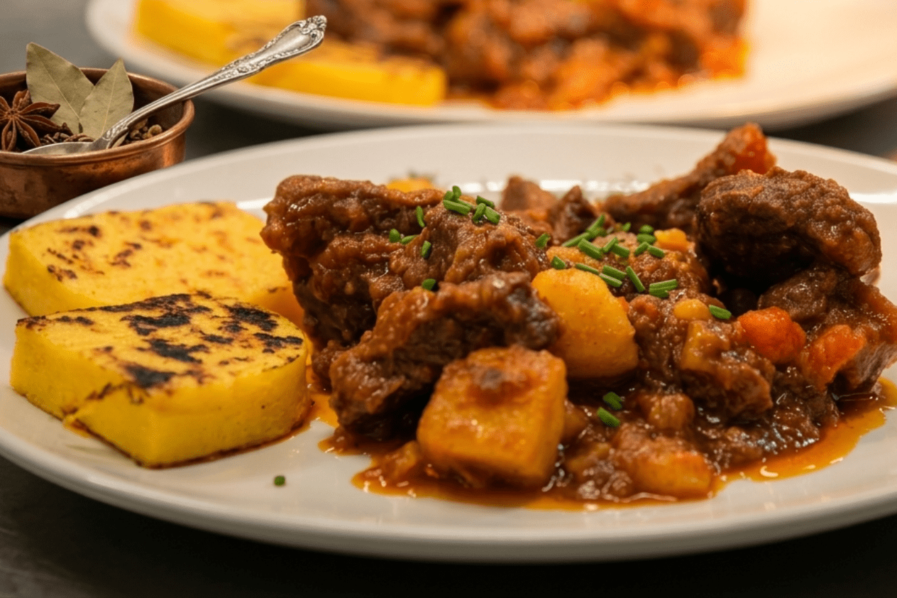 Spezzatino con polenta piatto tipico della cucina veneta a Monselice