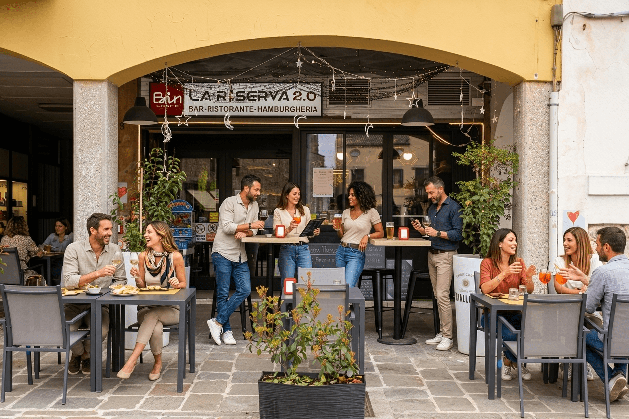 Esterno del ristorante La Riserva 2.0 a Monselice con persone sedute